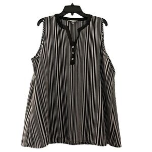 GREY & GRAY Top, sleeveless, black and light gray stripes.  Generous XL